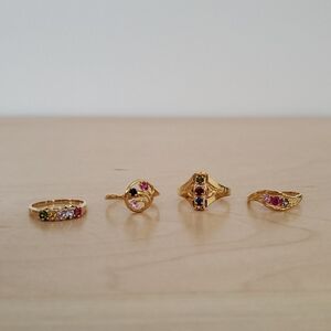 Elegant brass Multicolor Gemstone Ring Set